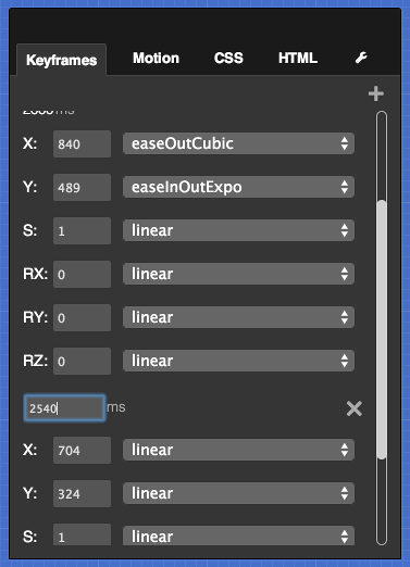 A screenshot of keyframes being edited.